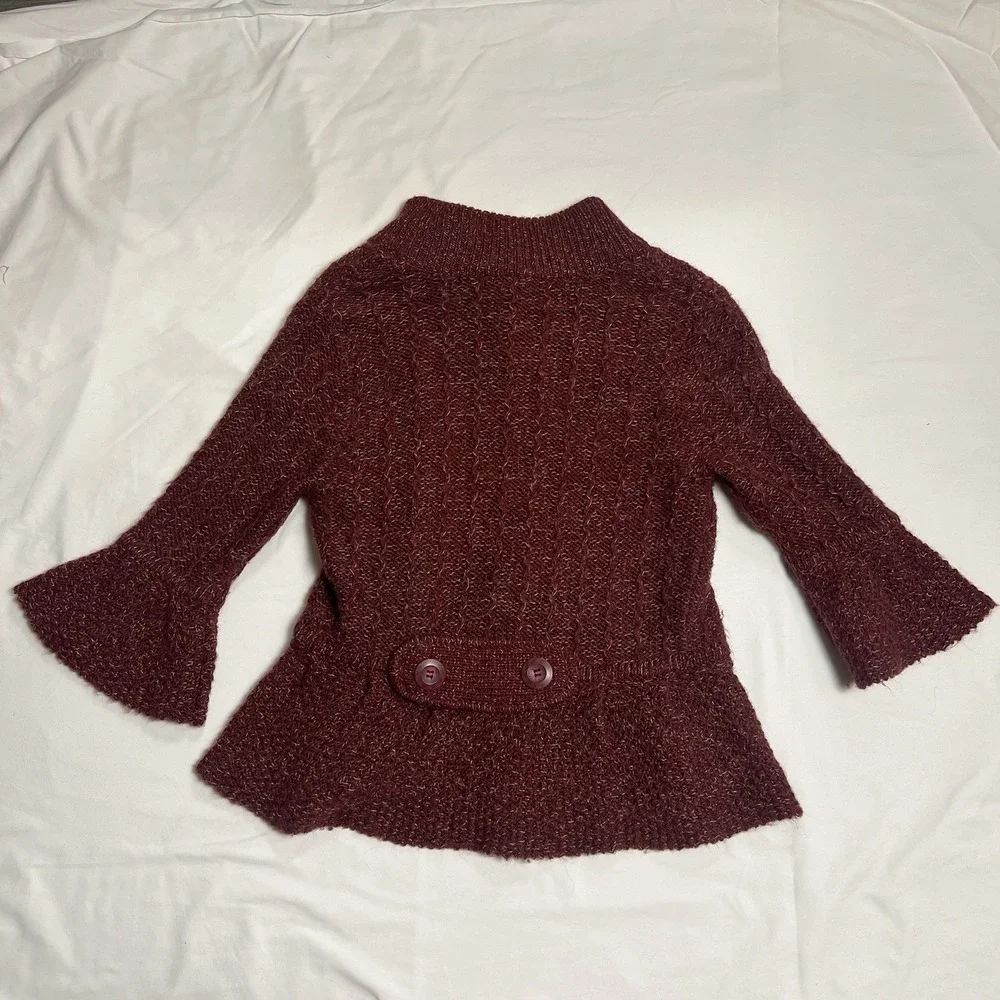 Caslon Alpaca Chunky Knit Peplum Sweater Womens 5 Bell Sleeve Mock Neck Burgundy - Picture 3 of 16